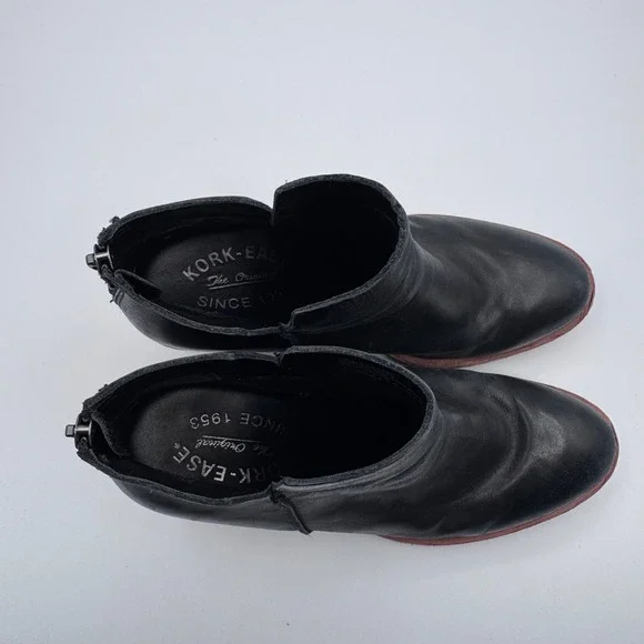 Kork Ease Chandra Black Leather Ankle Booties Wedge Heel Zipper Women Size 6M - Picture 6 of 9